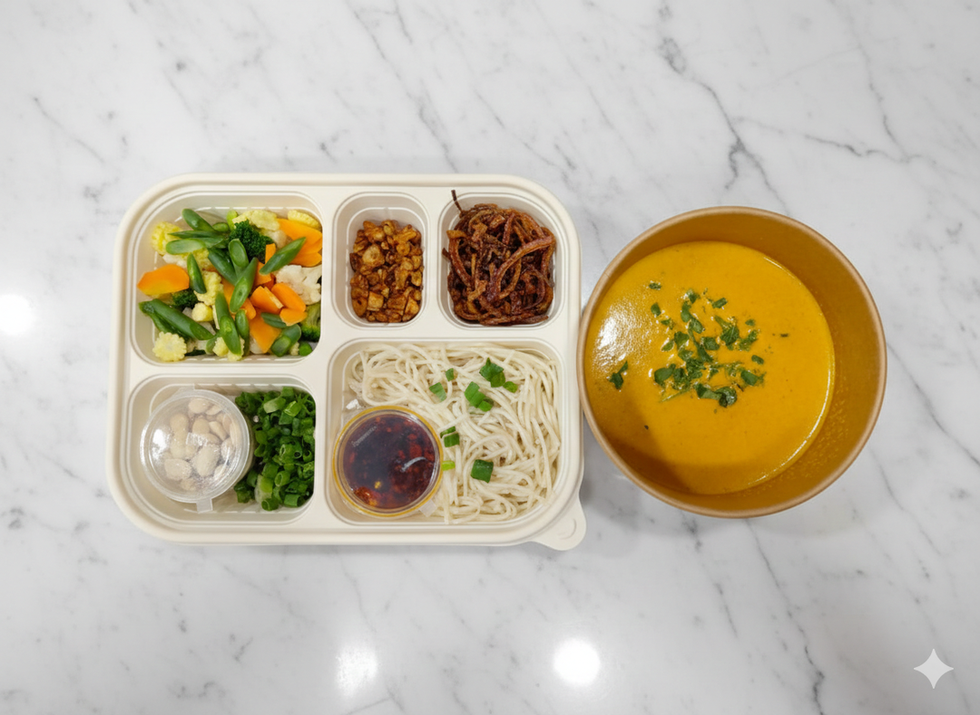 Burmese Khao Suey Bowl Served With All Toppings